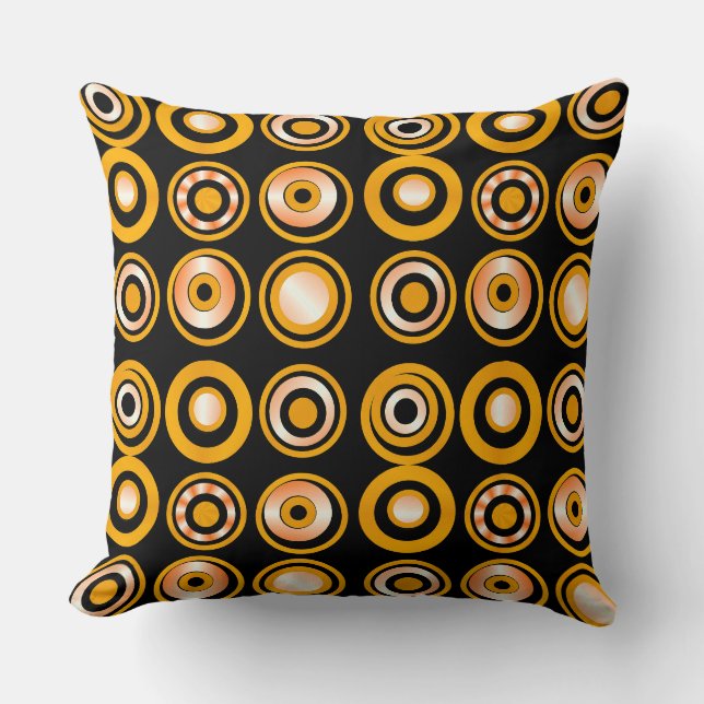 Retro Circles Orange on Black Cushion (Front)