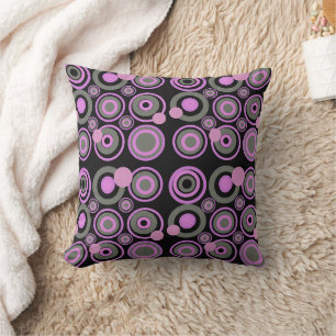 Retro Circles Party Lilac Grey Black Cushion