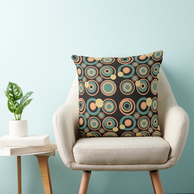 Retro Circles Party Orange Teal Black Cushion (Chair)