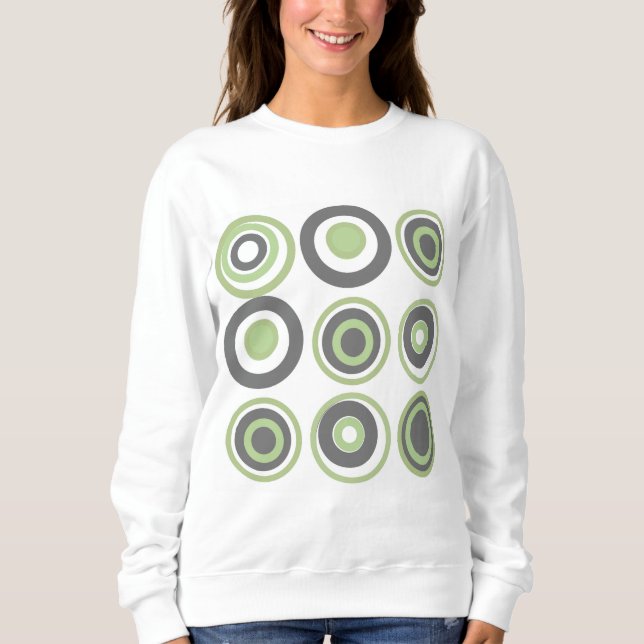 Retro Circles Pear Green Grey On White Sweatshirt (Front)