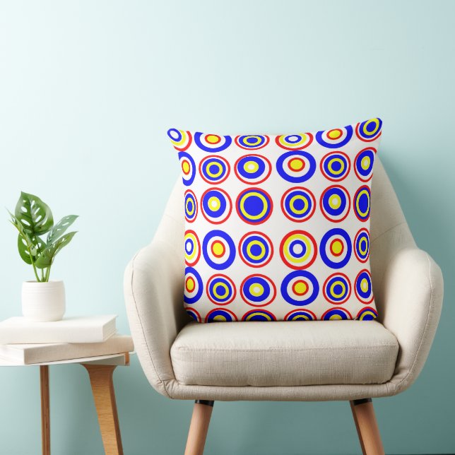 Retro Circles Red Yellow Blue On White Cushion (Chair)