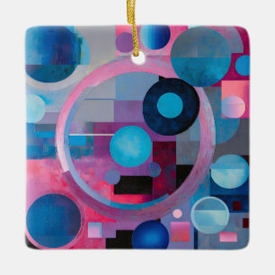 Retro Circles & Squares in Soft Tones Pink & Blue Ceramic Ornament