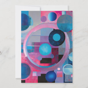 Retro Circles & Squares in Soft Tones Pink & Blue Thank You Card