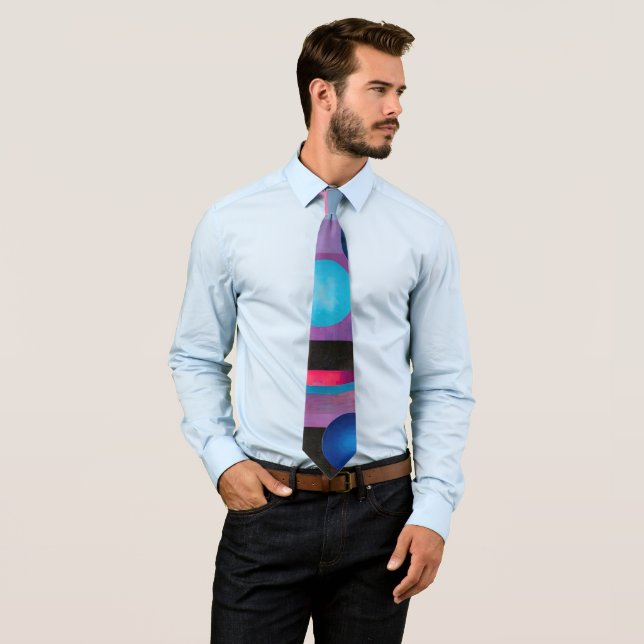 Retro Circles & Squares in Soft Tones Pink & Blue Tie (In Situ)