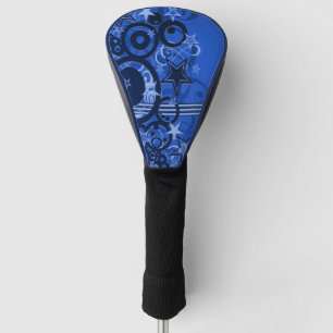 Retro Circles & Stars Blue Golf Head Cover