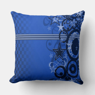 Retro Circles & Stars Blue Throw Pillow