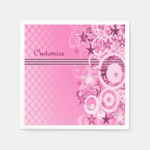 Retro Circles & Stars Pink Napkins