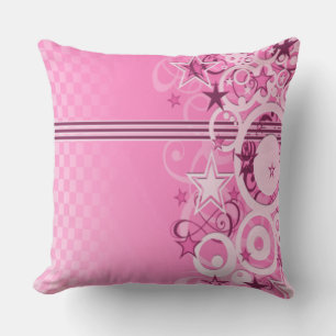 Retro Circles & Stars Pink Throw Pillow