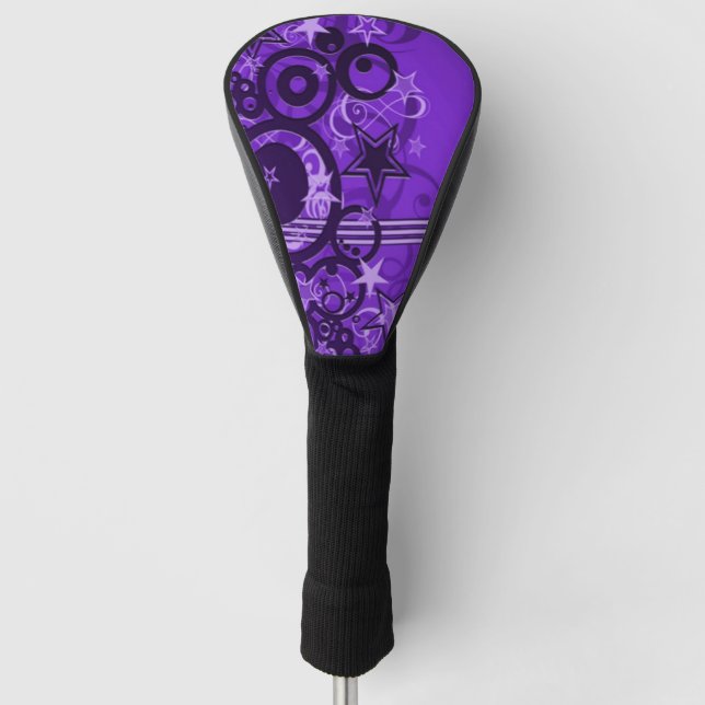 Retro Circles & Stars Purple Golf Head Cover (Front)