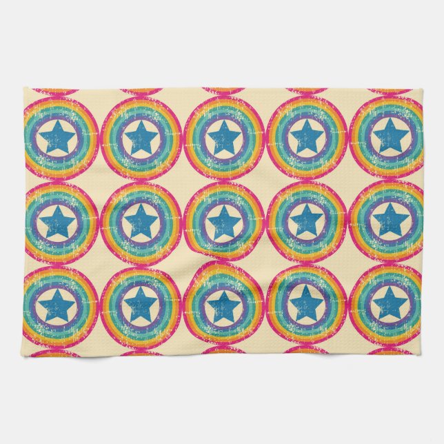 Retro Circles Stars: Seamless Texture. Tea Towel (Horizontal)