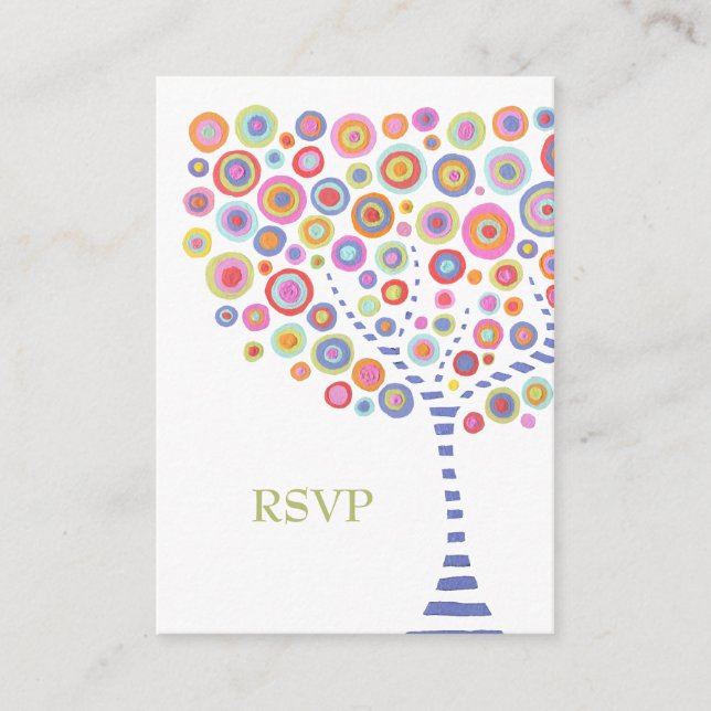 Retro Circles Tree Wedding RSVP Cards (Front)