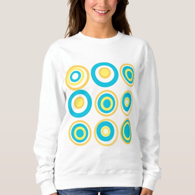 Retro Circles Yellow Turquoise On White Sweatshirt (Front)