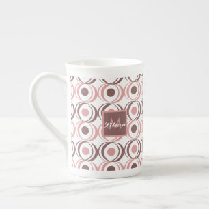 Retro Circular Earthy Tone Pink Monogrammed   Bone China Mug