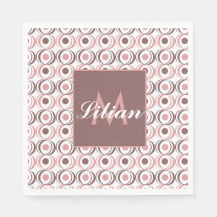 Retro Circular Earthy Tone Pink Monogrammed     Napkin