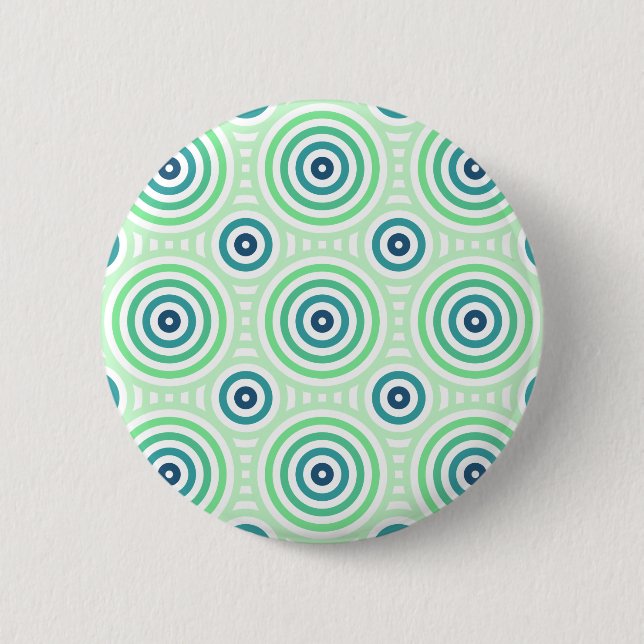Retro Circular Geometric Pattern in Green & Blue 6 Cm Round Badge (Front)