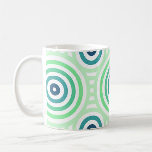 Retro Circular Geometric Pattern in Green & Blue Coffee Mug