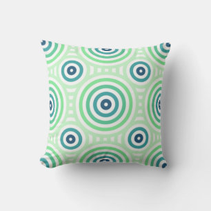Retro Circular Geometric Pattern in Green & Blue Cushion