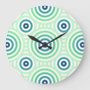 Retro Circular Geometric Pattern in Green & Blue Large Clock