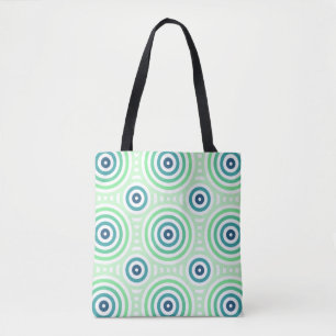 Retro Circular Geometric Pattern in Green & Blue Tote Bag