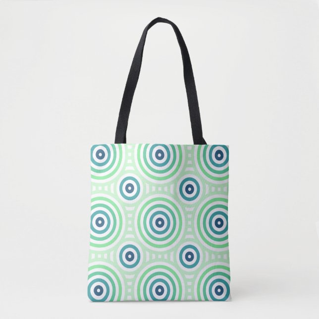 Retro Circular Geometric Pattern in Green & Blue Tote Bag (Front)