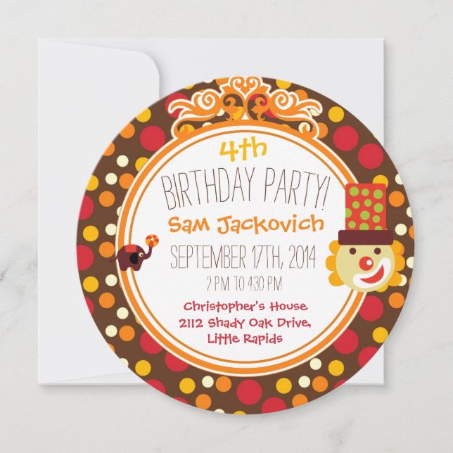 Retro Circus Birthday Circle Invite (Front)
