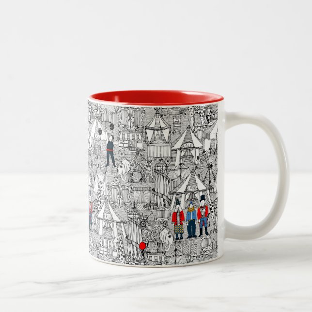 retro circus bw col Two-Tone coffee mug (Right)