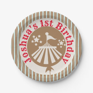 Retro Circus Carnival Party Birthday Tan  Paper Plate
