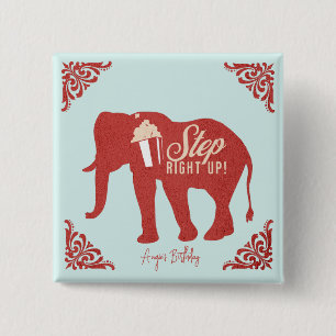 Retro Circus Elephant Popcorn Birthday Party 15 Cm Square Badge