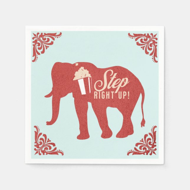 Retro Circus Elephant Popcorn Birthday Party Napkin (Front)