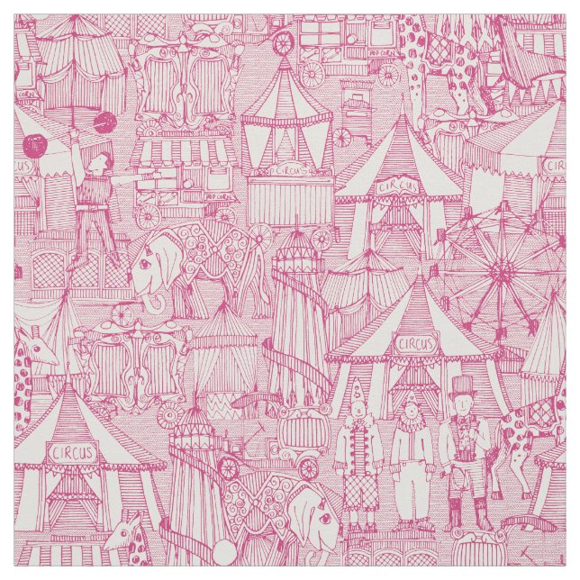 retro circus pink ivory fabric (Swatch)