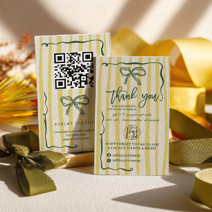 Retro Citrus Green Bow Logo QR Thank You Order Business Card
