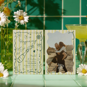 Retro Citrus Green hand drawn photo wedding Save The Date