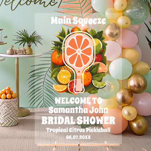 Retro Citrus Pickleball Bridal Shower Welcome Acrylic Sign