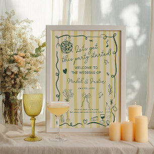 Retro Citrus Yellow Hand drawn Wedding Welcome Poster