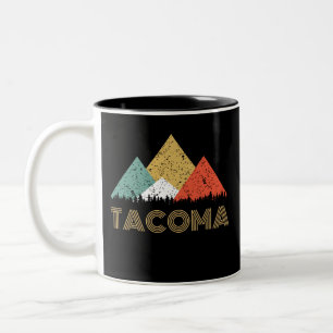 Retro City of Tacoma Mountain Shirt Two-Tone Coffee Mug