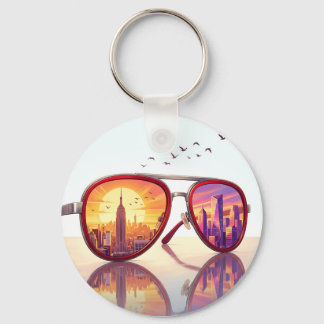 Retro City Skyline Sunglasses Design Key Ring