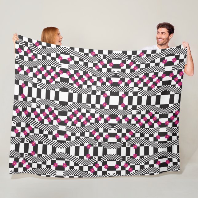 Retro ckeckerboard design fleece blanket (In Situ)