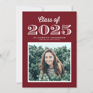 Retro Class of 2024 Burgundy Photo Graduation Invitation
