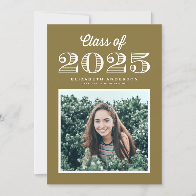 Retro Class of 2024 Gold Photo Graduation Invitation (Front)