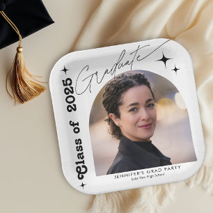Retro Class of 2026 Photo Graduation Paper Plates