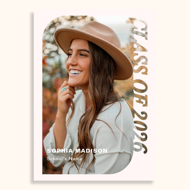 Retro Class Of 2026 Photo Minimalist Pink Invitation (Creator Uploaded)