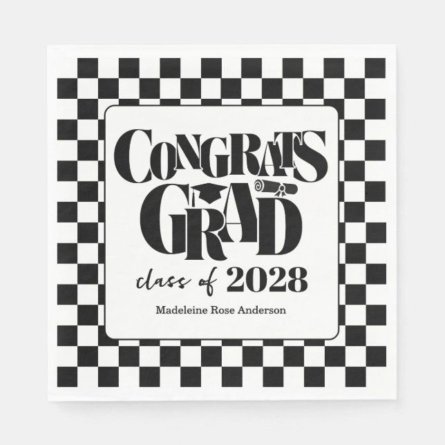 Retro Class of Congrats Graduation Black  Napkin (Front)