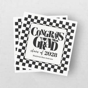 Retro Class of Congrats Graduation Black Napkin