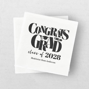 Retro Class of Congrats Graduation Black Napkin