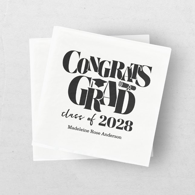 Retro Class of Congrats Graduation Black  Napkin (Creator Uploaded)