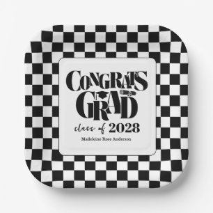 Retro Class of Congrats Graduation Black Paper Plate