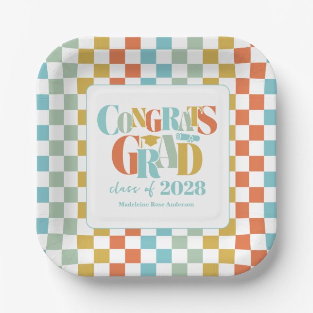 Retro Class of Congrats Graduation   Paper Plate (Front)
