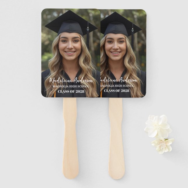 Retro Class of Congrats Graduation Photo  Hand Fan (Front and Back)