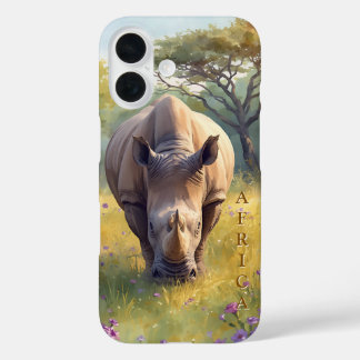 Retro Classic African Rhino iPhone 16 Case