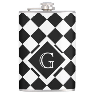 Retro Classic Black White Triangle Square Monogram Hip Flask